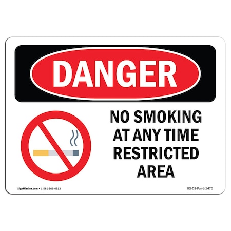 OSHA Danger, No Smoking At Any Time Restricted Area, 14in X 10in Rigid Plastic